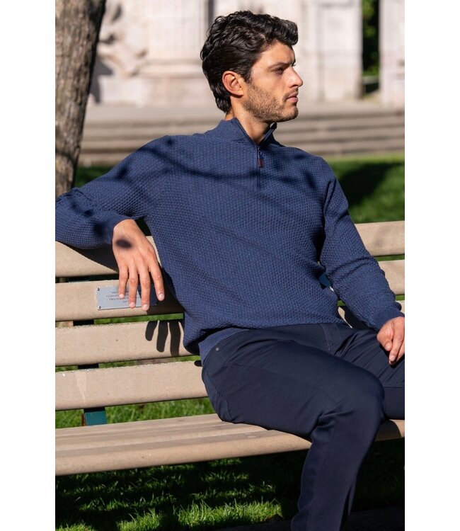 Modern Fit Navy Waffle 1/4 Zip