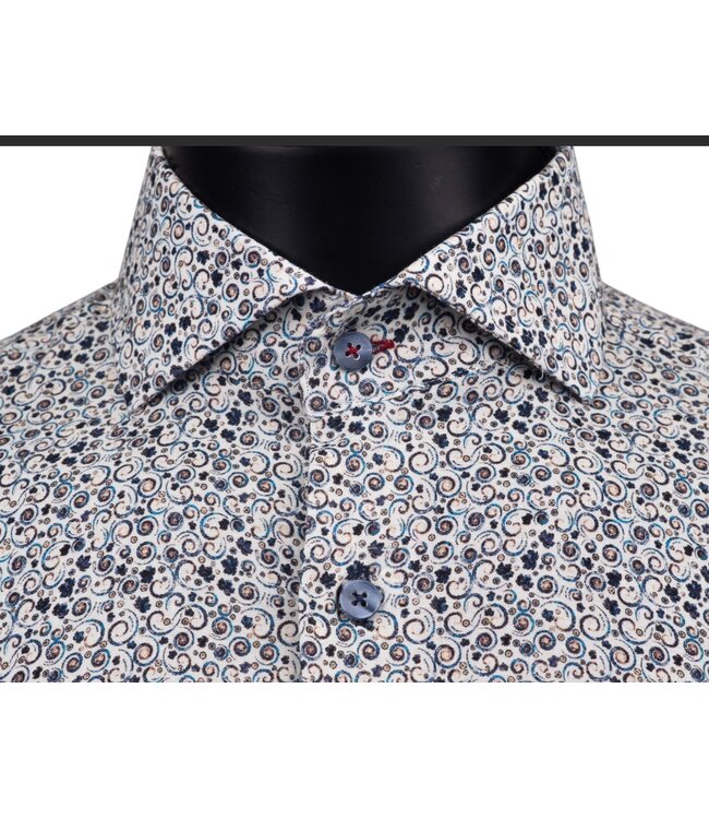 Modern Fit White Navy Swirl Print Shirt