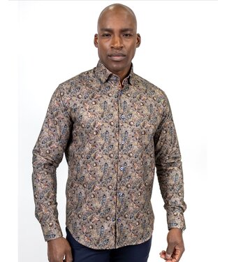 7 DOWNIE Modern Fit Brown Floral Paisley Shirt