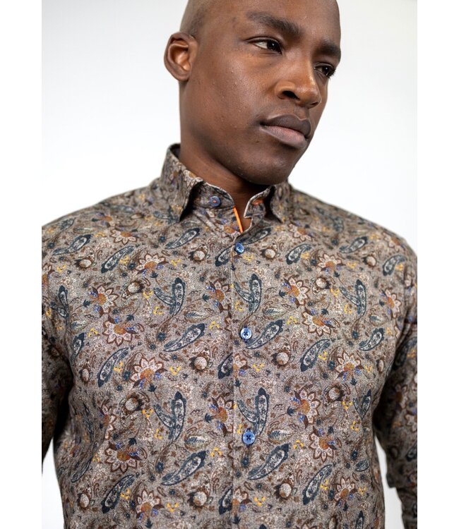 Modern Fit Brown Floral Paisley Shirt