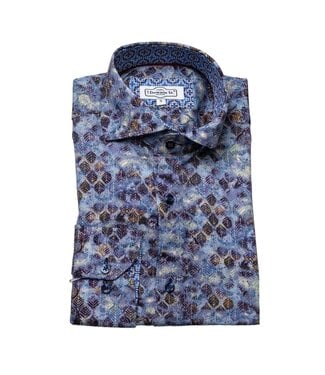 7 DOWNIE Modern Fit Blue Leaf Pattern Shirt