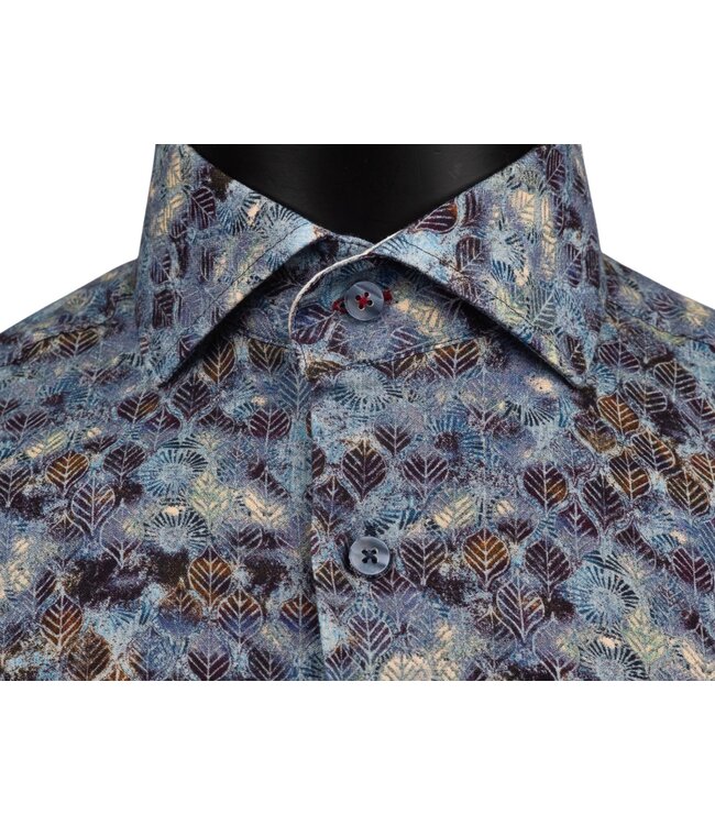 Modern Fit Blue Leaf Pattern Shirt