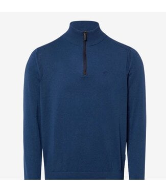 BUGATTI Mid Blue 1/4 Zip with Tan Trim