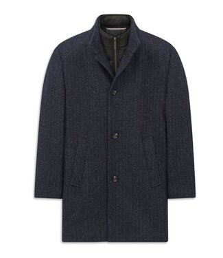 BUGATTI Navy Herringbone Overcoat