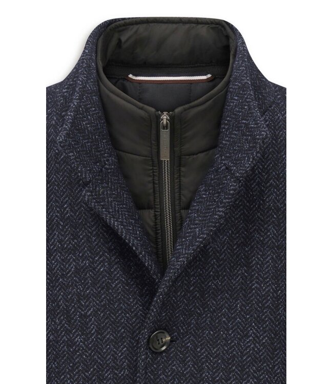 Navy Herringbone Overcoat