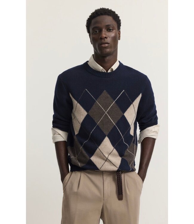 Brown Navy Argyle Sweater