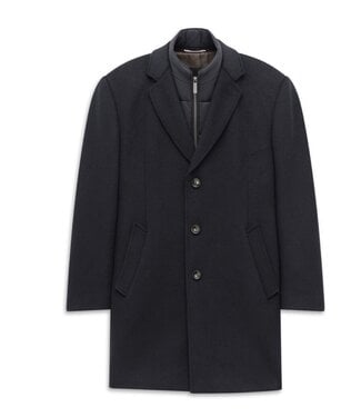 BUGATTI Navy Wool Overcoat with Insert