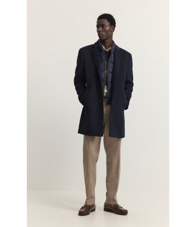 Navy Wool Overcoat with Insert