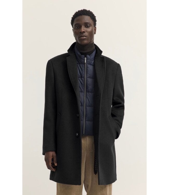 Navy Wool Overcoat with Insert