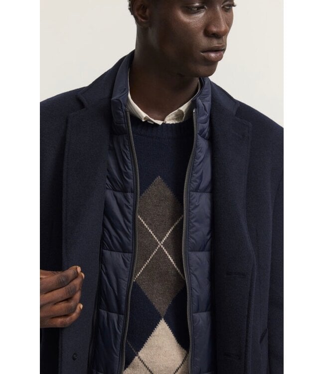 Navy Wool Overcoat with Insert