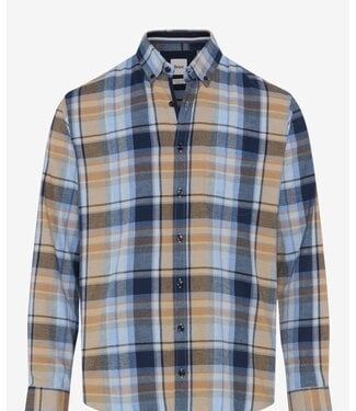 BRAX Modern Fit Navy Beige Plaid Daniel Shirt