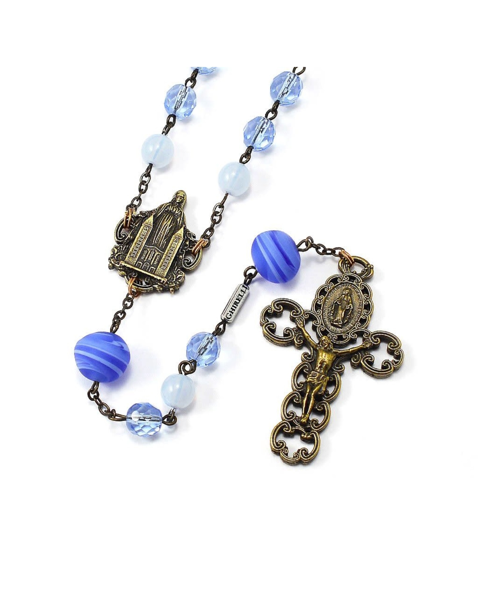 Ghirelli MEDJUGORJE QUEEN OF PEACE ROSARY WITH GENUINE MURANO BEAD, BLUE