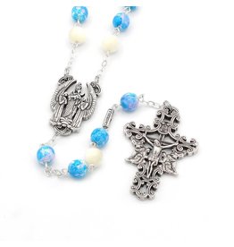 Ghirelli THE HOLY ANGELS ROSARY IN ANTIQUE SILVER WITH GENUINE MOTHER OF PEARL ACCENT BEADS