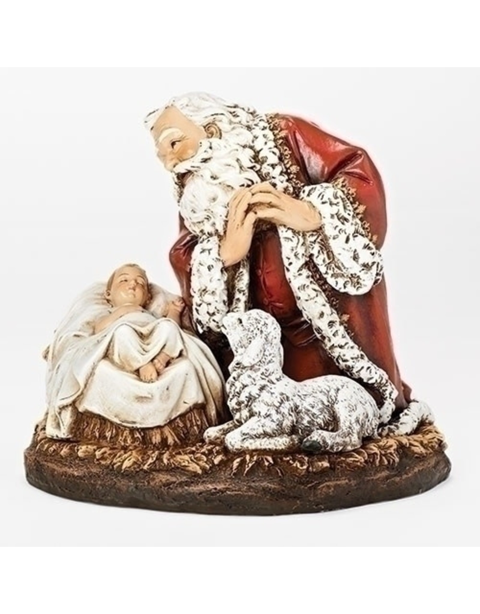 Roman Kneeling Santa with Sleeping Babe and Lamb Figure