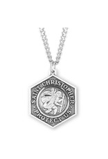 HMH 1-1/8” x 7/8” Saint Christopher Protect Us Medal on a 24” Chain, Boxed