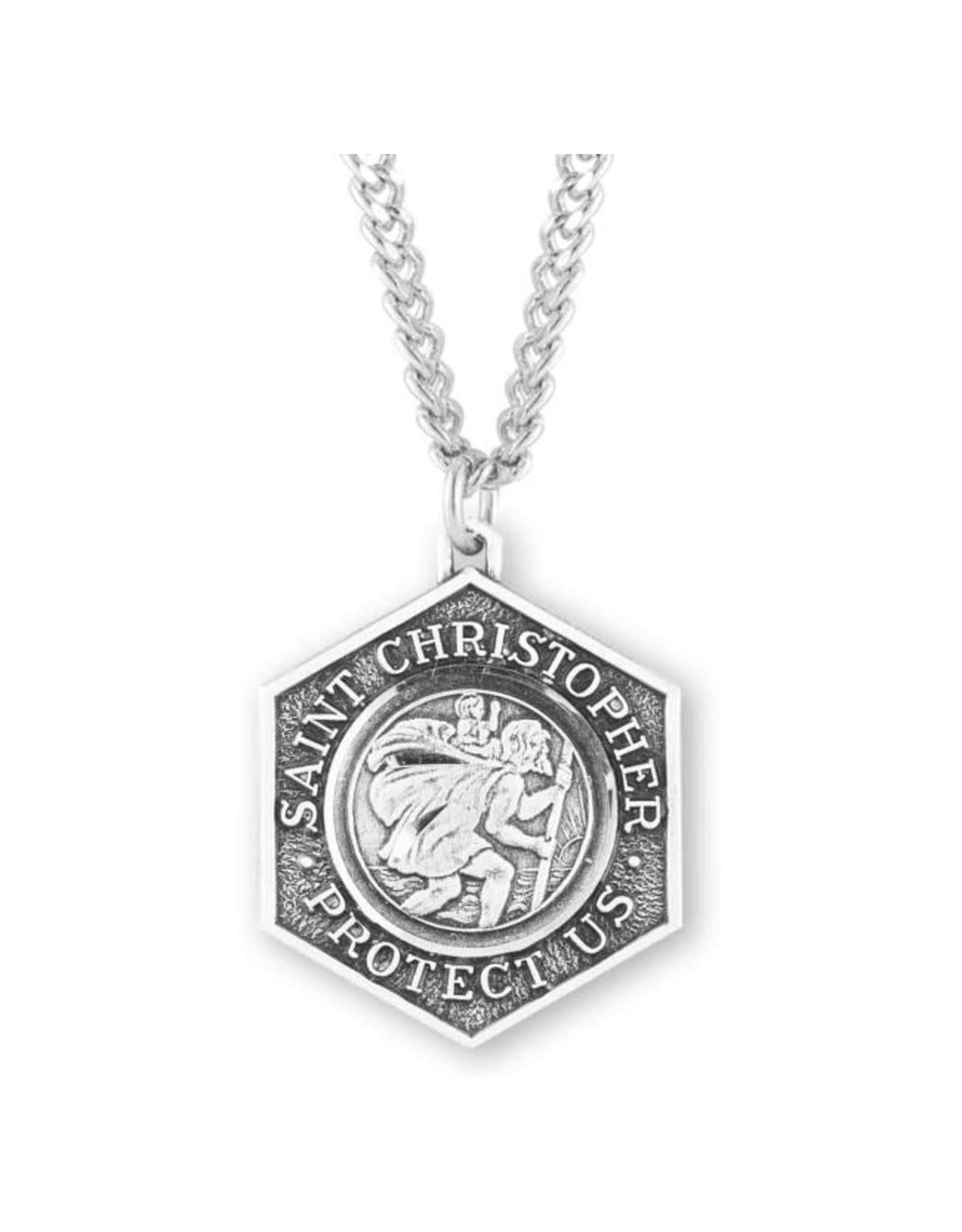 HMH 1-1/8” x 7/8” Saint Christopher Protect Us Medal on a 24” Chain, Boxed