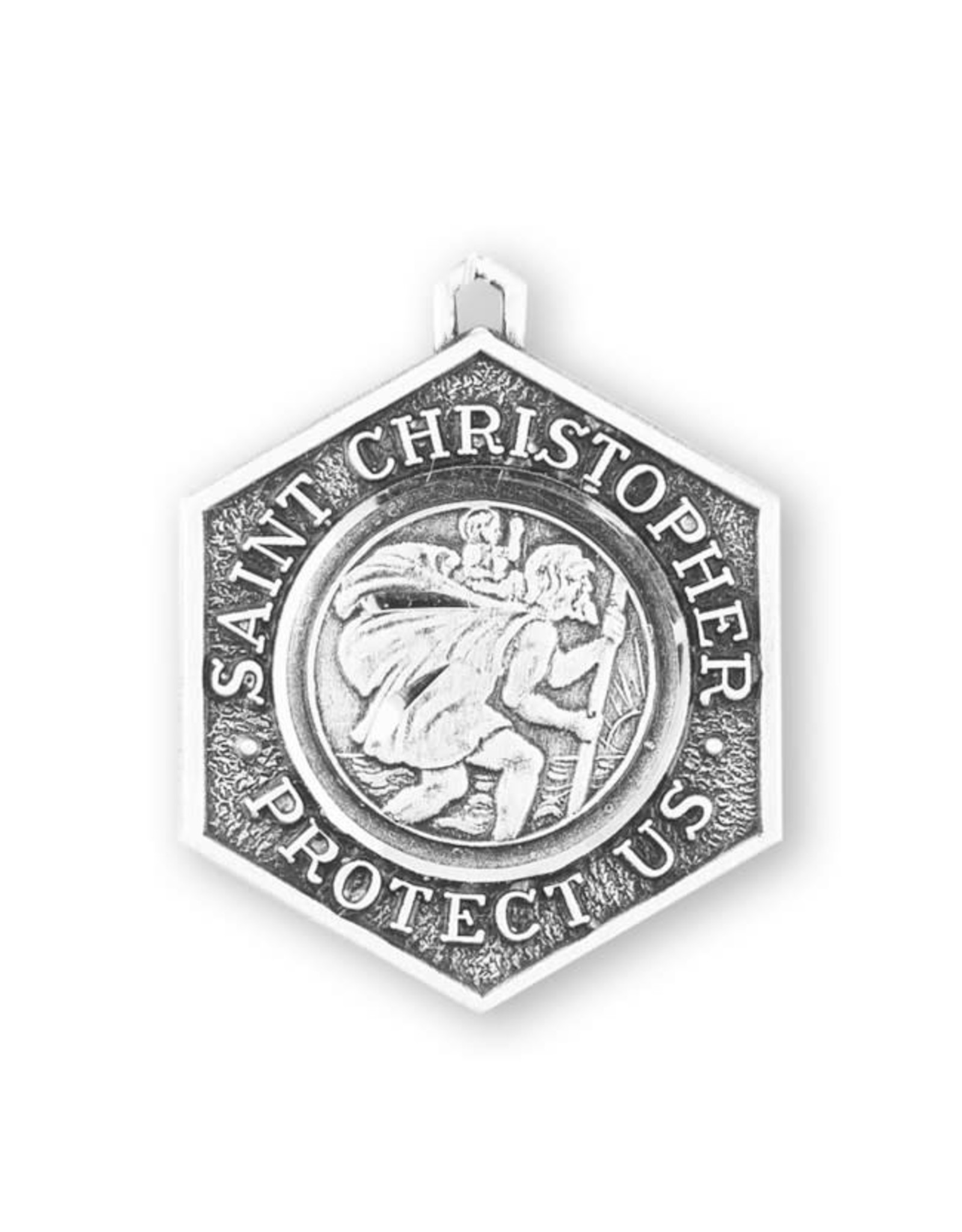 HMH 1-1/8” x 7/8” Saint Christopher Protect Us Medal on a 24” Chain, Boxed