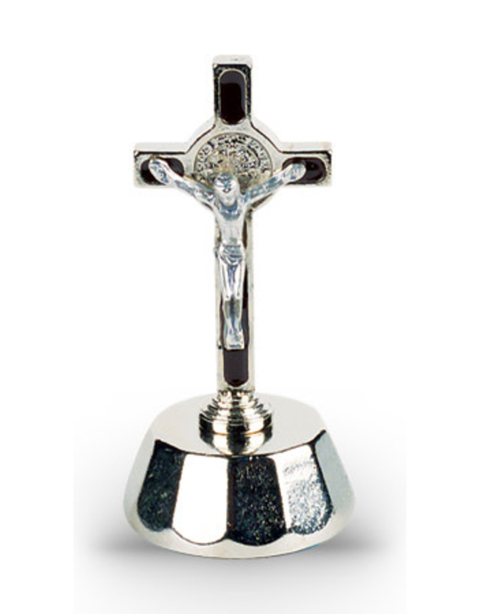 Hirten 1.5” Brown Enameled St. Benedict Auto Crucifix with Adhesive Bottom