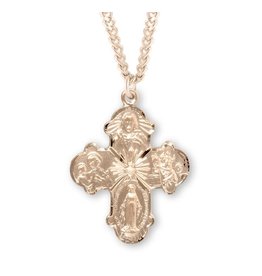 HMH 16 Karat Gold Over Sterling Silver 4 Way Cross Medal on 24” Chain, Boxed