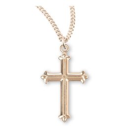 HMH 16 Karat Gold Over Sterling Silver Cross in High Polish with Fleur De Lis Tips on 18” Chain, Boxed