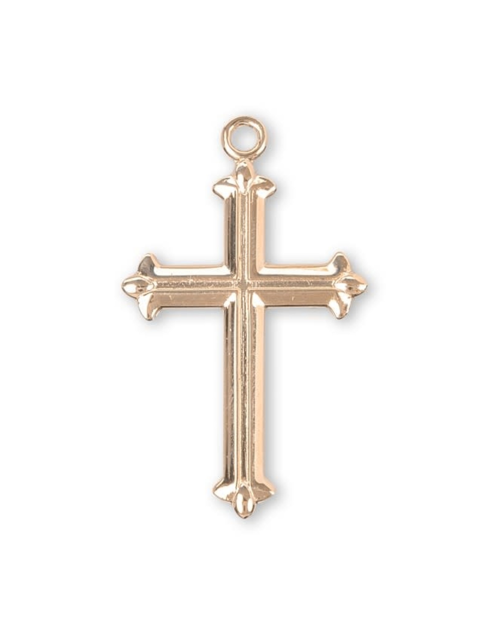 HMH 16 Karat Gold Over Sterling Silver Cross in High Polish with Fleur De Lis Tips on 18” Chain, Boxed