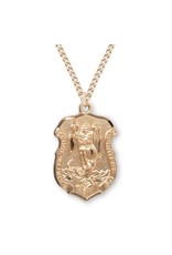 HMH 16 Karat Gold Over Sterling Silver Large St. Michael Shield Medal on 24” Chain, Boxed