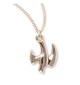 HMH 16 Karat Gold Over Sterling Silver Medal Descending Dove on 18” Chain, Boxed