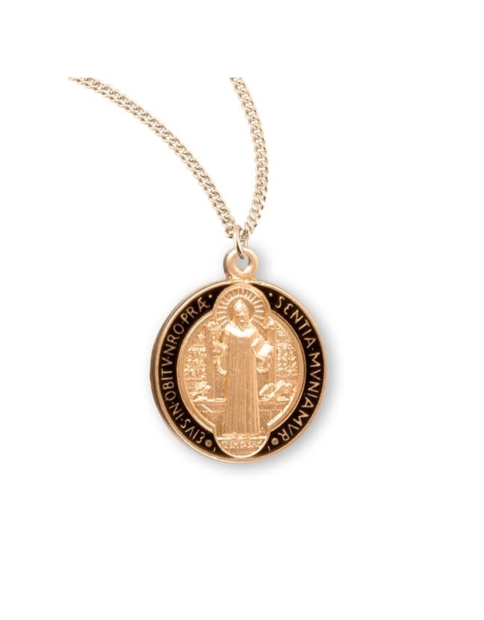 HMH 16 Karat Gold Over Sterling Silver Round St. Benedict Jubilee Medal on 18” Chain, Boxed