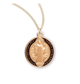 HMH 16 Karat Gold Over Sterling Silver Round St. Benedict Jubilee Medal on 18” Chain, Boxed