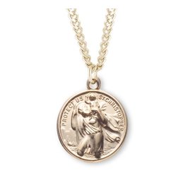 HMH 16 Karat Gold Over Sterling Silver Round St. Christopher/St. Raphael Medal on 24” Chain, Boxed