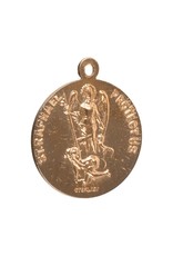 HMH 16 Karat Gold Over Sterling Silver Round St. Christopher/St. Raphael Medal on 24” Chain, Boxed