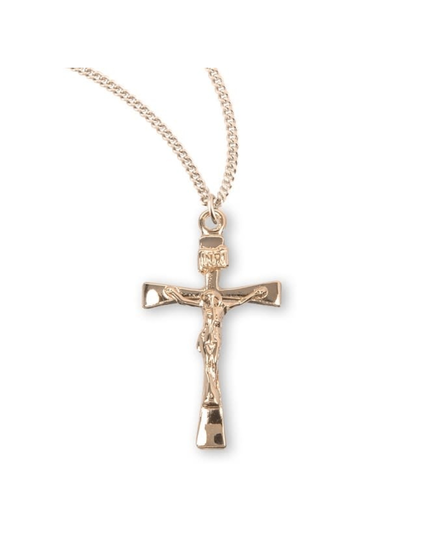 HMH 16 Karat Gold Over Sterling Silver Small Crucifix with Tapered Ends on 18” Chain, Boxed