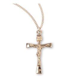 HMH 16 Karat Gold Over Sterling Silver Small Crucifix with Tapered Ends on 18” Chain, Boxed