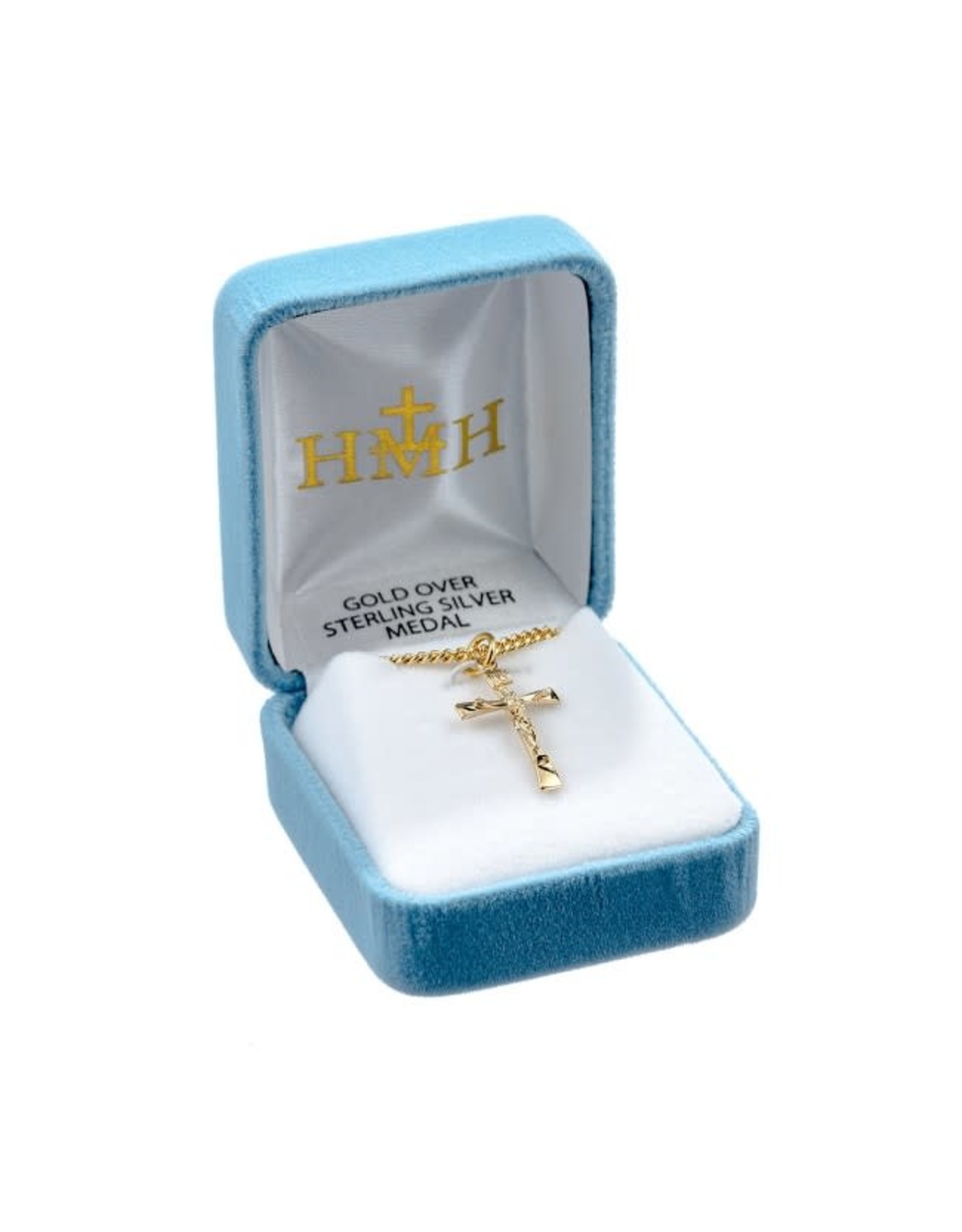 HMH 16 Karat Gold Over Sterling Silver Small Crucifix with Tapered Ends on 18” Chain, Boxed