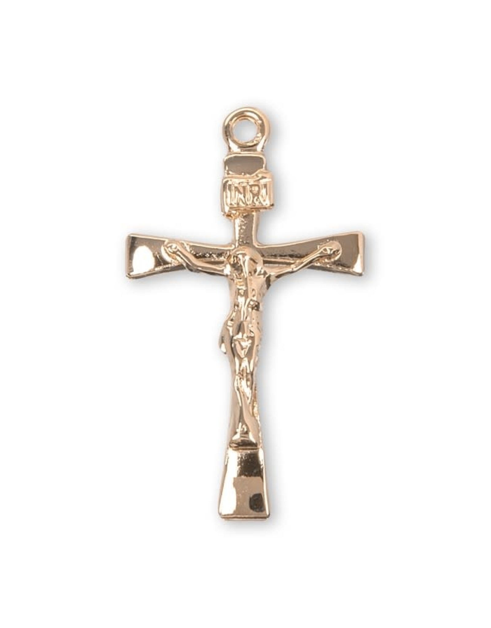 HMH 16 Karat Gold Over Sterling Silver Small Crucifix with Tapered Ends on 18” Chain, Boxed