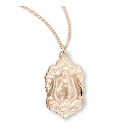 16 Karat Gold over Sterling Silver Small Fancy Miraculous Medal with 18” Chain, Boxed