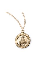 HMH 16 Karat Gold Over Sterling Silver Small Round Sacred Heart of Jesus Medal on 18” Chain, Boxed