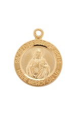 HMH 16 Karat Gold Over Sterling Silver Small Round Sacred Heart of Jesus Medal on 18” Chain, Boxed