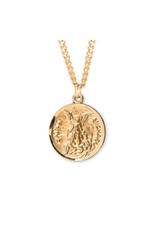 HMH 16 Karat Gold Over Sterling Silver St. Michael Medal with Prayer Back on 24” Chain, Boxed