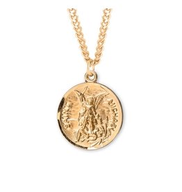 HMH 16 Karat Gold Over Sterling Silver St. Michael Medal with Prayer Back on 24” Chain, Boxed