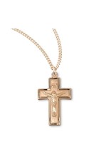 HMH 16 Karat Gold Over Sterling Small Crucifix with Border on 18” Chain, Boxed