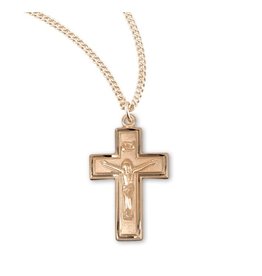 HMH 16 Karat Gold Over Sterling Small Crucifix with Border on 18” Chain, Boxed