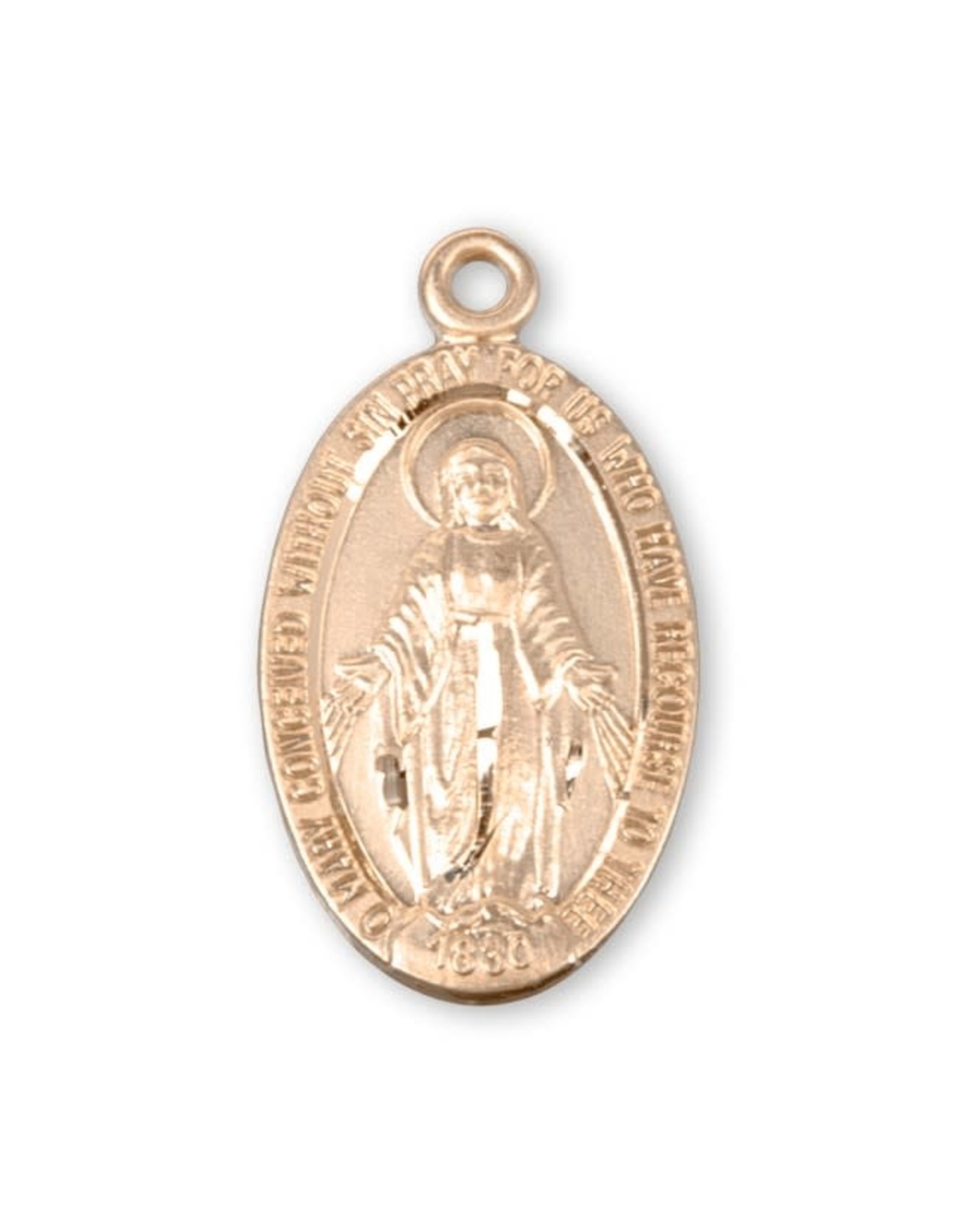 HMH 16 Karat Gold Over Sterling Small Oval Miraculous Medal with 18” Chain, Boxed