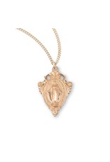 HMH 16K Gold over Sterling Silver Fancy Miraculous Medal with Pierced Scroll on 18” Chain, Boxed