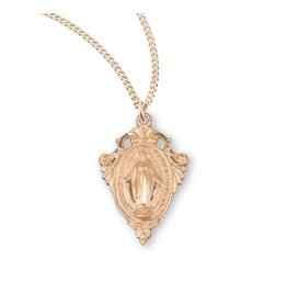 HMH 16K Gold over Sterling Silver Fancy Miraculous Medal with Pierced Scroll on 18” Chain, Boxed