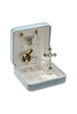 HMH 4mm Freshwater Pearl Rosary with Sterling Silver Flower Heart Enameled Center and Crucifix, Boxed