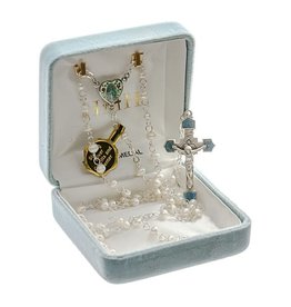 HMH 4mm Freshwater Pearl Rosary with Sterling Silver Flower Heart Enameled Center and Crucifix, Boxed