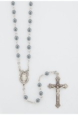 HMH 4mm Hematite Rosary with Sterling Silver Center and Crucifix, Boxed