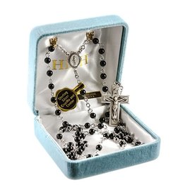 HMH 4mm Onyx Rosary with Sterling Silver Center and Crucifix, Boxed