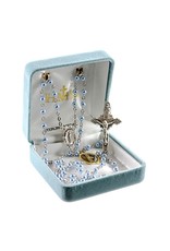 HMH 4mm Swarovski Blue Pearl Rosary with Sterling Silver Center and Crucifix, Boxed